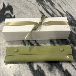 Authentic Van Cleef & Arpels Green Jewelry Organizer with Gold Ribbon